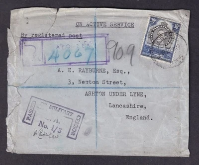 KUT WW2 1942 OEA Reg. Correo aéreo APO2 + Censor militar pasado a Ashton Lancashire Foto 1 de 2