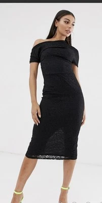 Vestido midi plisado de encaje al hombro talla 10 de ASOS DESIGN Foto 1 de 4