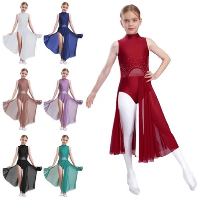 Kids Girls Leotard Lyrical Dresses Figure Ice Skating Dancewear Latin Costume - Image 1 of 4