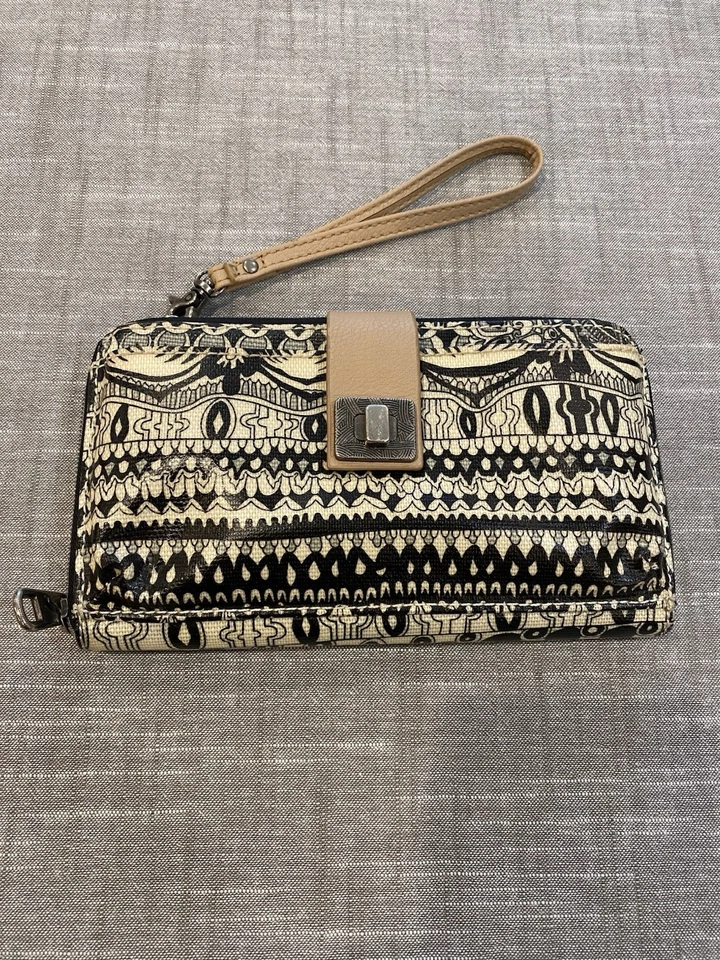 Porta-Cartão Telefone Sacroots Zip Around Wristlet, Preto Creme, Impressão Abstrata - Imagem 1 de 4