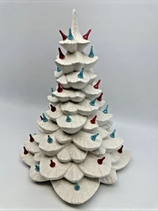 Albero di Natale vintage ceramica bianco argento anni 60-70 lampadine colorate 15" senza luce - Foto 1 di 18