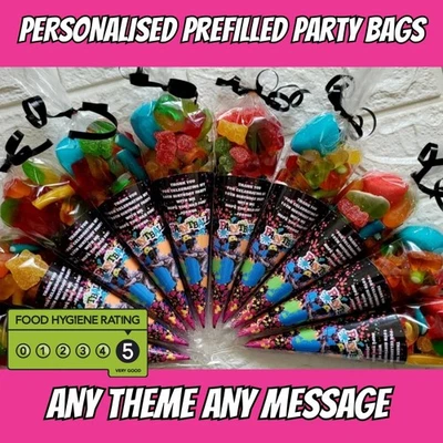1 x PAINTBALL PERSONALISED SWEETCONE PARTY BAG FAVOUR BOY GIRL BIRTHDAY CANDY - Image 1 of 2