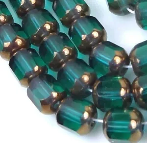 25 Czech Antique Style Octagonal beads - Bronze: Emerald 6mm - Picture 1 of 3