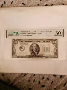 DBR 1934D-$100 FRN 78k issue.Fr. 2156-Gm PMG AU-50 EPQ RARE ISSUE 78K run - Picture 1 of 4