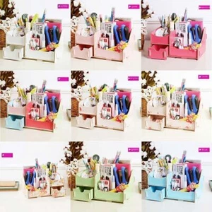 Caja de almacenamiento de madera de escritorio colorida multifunción organizadora de herramientas de maquillaje cosmético - Imagen 1 de 10