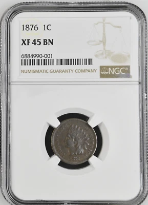 1876 Indian Head Cent 1¢ NGC XF 45 BN BOX32-5 - Image 1 of 2