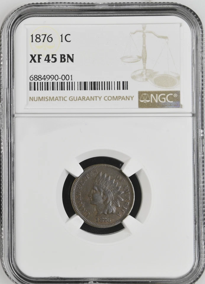 1876 Indian Head Cent 1¢ NGC XF 45 BN BOX32-5 - Image 1 of 2