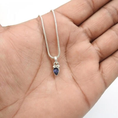 Women Gift Pear Iolite Gemstone Charm Pendant 925 Sterling Silver Jewelry Q2 - Image 1 of 4