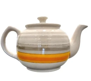 Vintage Mid-Century Teapot Pottery Stoneware Japan Lid 6" Ceramic Orange - Picture 1 of 9