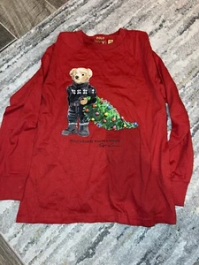 POLO Bear Ralph Lauren Christmas Tree Long Sleeve T-Shirt Youth Size Large 14-16 - Picture 1 of 3