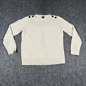 Talbots Women's Crew Neck Sweater Large Ivory Cable Knit Pullover - Picture 1 of 7