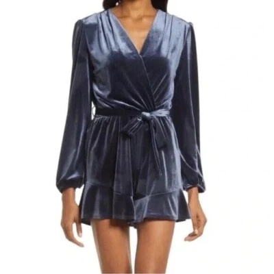 Fraiche By J Blue/Grey Velvet Long Sleeve Romper Women’s Size Large NWOT - Image 1 of 4