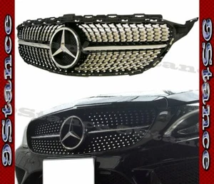 Fit 15-18 W205 C Sport-Sedan Model Diamond 45 Look Type Gloss Black Front Grille - Picture 1 of 3