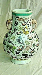 EARLY 20c CHINESE PORCELAIN ZUN VASE WITH ELEPHANT HANDLES,FISH SWIMING IN LOTUS - Picture 1 of 8