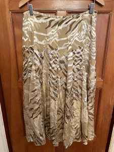 GONNA JONES NEW YORK stampa astratta oro/beige foderata svasata nuova senza etichette taglia 8 modesta - Foto 1 di 5