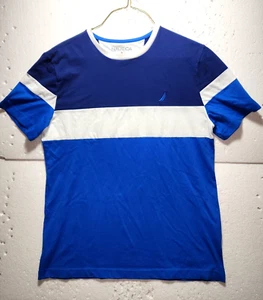 T-Shirt Nautica Uomo XL Blu Bianco Blocco Colore Sciolto Manica Corta Girocollo - Foto 1 di 11