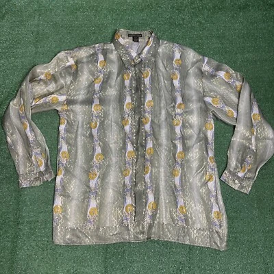 Camisa De Colección Alberto Celini Seda Metálica Manga Larga Para Hombre XL Abotonada Foto 1 de 4