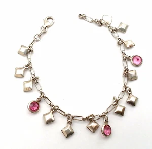 Süßes 925 Silber Armband mit vielen Anhängern, darunter 3 mit roten Steinen - Bild 1 von 9