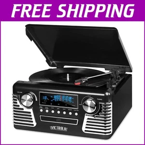 Reproductor de discos Bluetooth todo en uno - Diseño retro años 50 con tocadiscos de 3 velocidades - Imagen 1 de 7