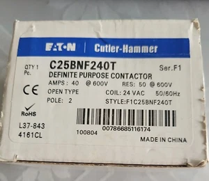 Eaton C25BNF240T CONTACTOR DE PROPÓSITO DEFINIDO 2PL 24VAC 40AMP RES 50, 50/60Hz - Imagen 1 de 2