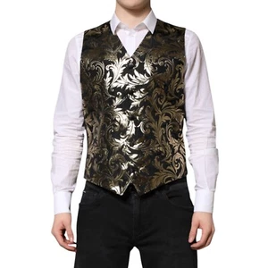Chaleco DOLCE & GABBANA Negro Dorado Jacquard Formal Hombre Chaleco IT50/US40/L 1200usd - Imagen 1 de 6
