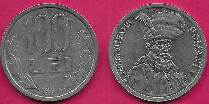 ROMANIA 100 LEI 1994 STRAIGHT 9,MIHAI VITEAZUL BUST WITH HEADDRESS 1/4 RIGHT,VAL - Image 1 of 1