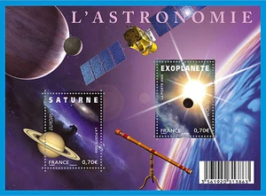 france 2009 europa cept  astronomy saturn satellite  astronomie ms 2v mnh ** - Picture 1 of 1