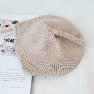 Girl Winter Beret Core Spun Yarn Cat Ear Toddler Beanie Knitted Warm Hat - Picture 1 of 21