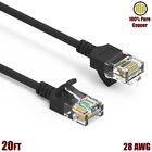 20Ft Cat6a Rj45 Slim Ethernet Lan Network Cable Utp Gold 28Awg Copper Wire Black