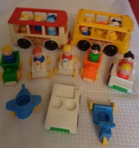 Vtge & New Fisher Price toys 2 buses 16 people cars train horses 3 wheeler plane - Picture 1 of 8