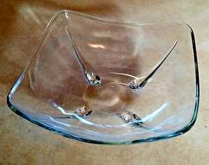 Vintage Anchor Hocking Mid-Century Square Clear Glass Swedish Bowl Teardrop Feet - Bild 1 von 4