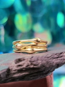 (585) 14ct Yellow Gold Ring Three Raw Band size: P Dress Plain Ring Hallmaked - Picture 1 of 15
