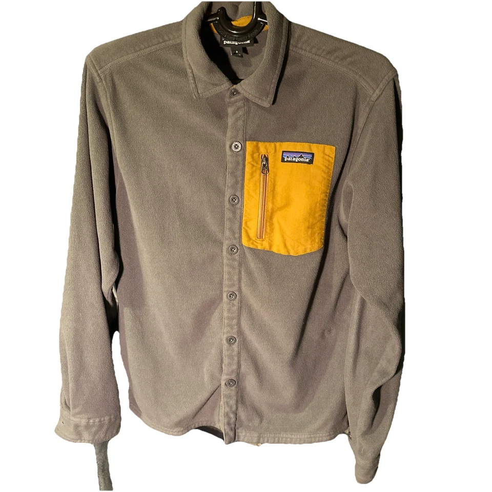Patagonia Shirt Mens Small Fleece Gray Long Sleeve Hiking Zipper Pocket - Image 1 of 4