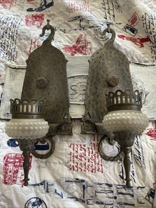 Pair of Vintage Arts & Crafts Gothic Brass wall Light SCONCES - Picture 1 of 17