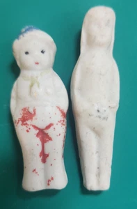 2 Antique Frozen Charlotte Bisque Dolls – Solid & Hollow Feet, Painted & Plain - Picture 1 of 4