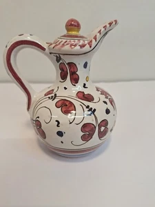 Vintage Italian Hand Painted Ceramic Oil/ Cruet Pitcher. Rooster/Floral Design.  - Picture 1 of 9