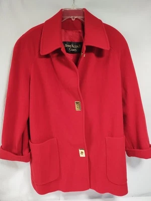 Abrigo largo de lana rojo Anne Klein 2 de colección para mujer Abrigo de lana rojo Hecho en Unión Foto 1 de 4