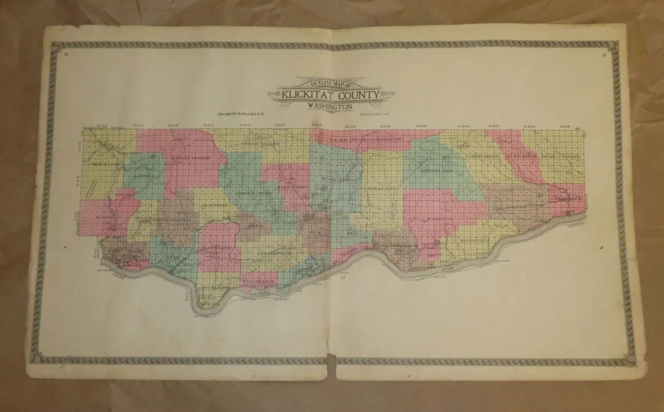 Mapa de plataforma del condado de Klickitat de 1913 grande color WA Washington 27 x 17,5" Foto 1 de 4
