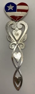 Vtg U.S.Flag Of Freedom Heart Silver Metal (Plated?) Bookmark, 4.5x1.25,” Taiwan - Bild 1 von 4