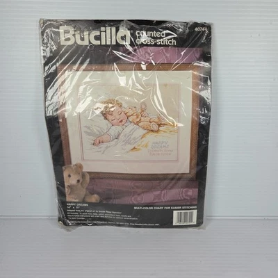 Bucilla HAPPY DREAMS Sleeping Blonde Baby Cross Stitch Kit Birth Record NEW - Image 1 of 4