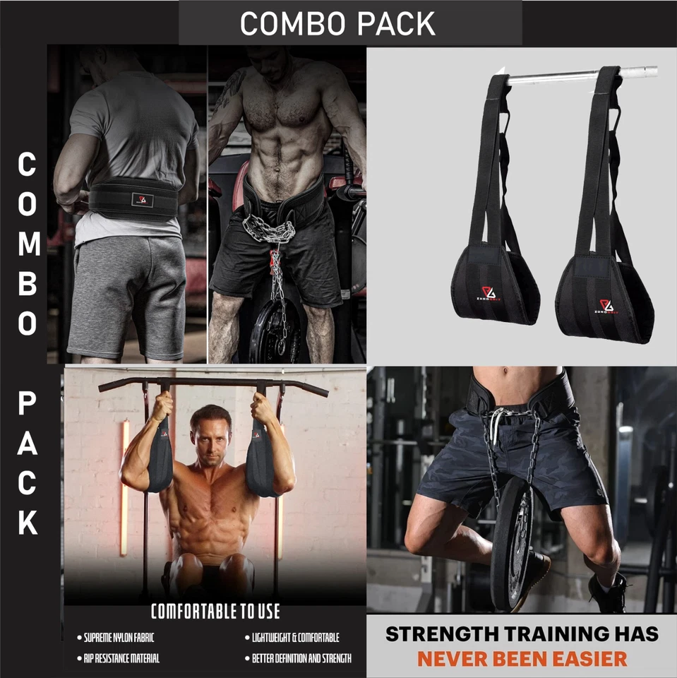 Dipping Belt with Steel Chain for Pull-Ups Weight Lifting With Free Ab Straps - Image 1 of 4