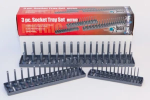 Hansen Global 9302 3pc METRIC Socket Tray Set for 1/4", 3/8" & 1/2" Dr. Sockets - Picture 1 of 4