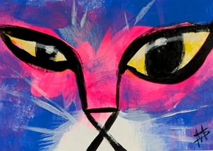 Original ACEO Cat Painting Collectible Modern Kitten Art Card By Samantha McLean - Picture 1 of 1