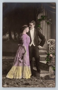 RPPC Early 1900s Couples in Love Color Tinted Studio Photo Postcard - Picture 1 of 2