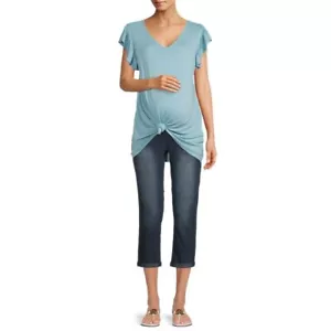 Time And Tru Women's Maternity Knot Front T-Shirt, Blue, X-Large 16-18 - Picture 1 of 6