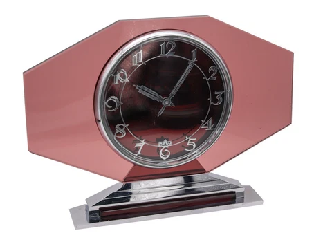Jaz Paris 1930 Art Deco Geometric 8 Days Glass Desk Clock In Stainless Steel Cover