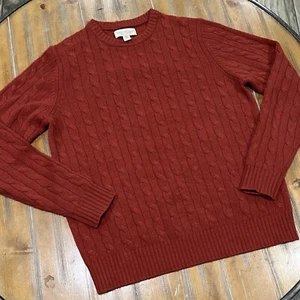 Elliot Mulryan Sweater Medium Red 100% 2 Ply Cashmere Cable Knit Crewneck - Picture 1 of 6