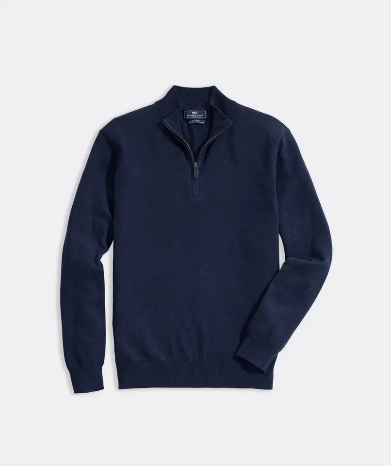 VINEYARD VINES NEW Mens Navy Deep Blue 1/4 Zip Thaxter Sweater NWT Size M Medium - Image 1 of 4