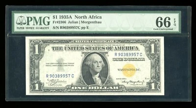 DBR 1935-A $1 North Africa Gem Fr. 2306 RC Block PMG 66 EPQ Serial R90389957C - Image 1 of 2