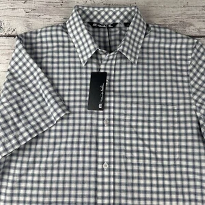 New Travis Mathew Shirt Mens Small Navy White Button Up Plaid Surry Hills NWT - Picture 1 of 10